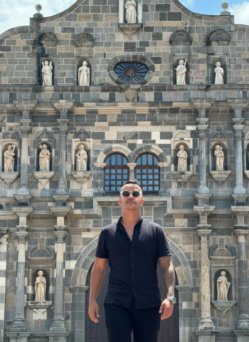 Victor in artistic black and white portrait with dramatic lighting