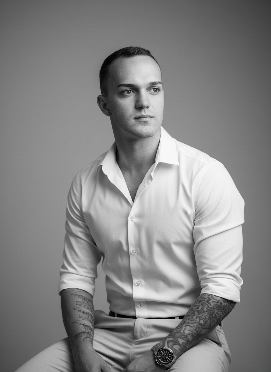 Victor in front of historic cathedral architecture